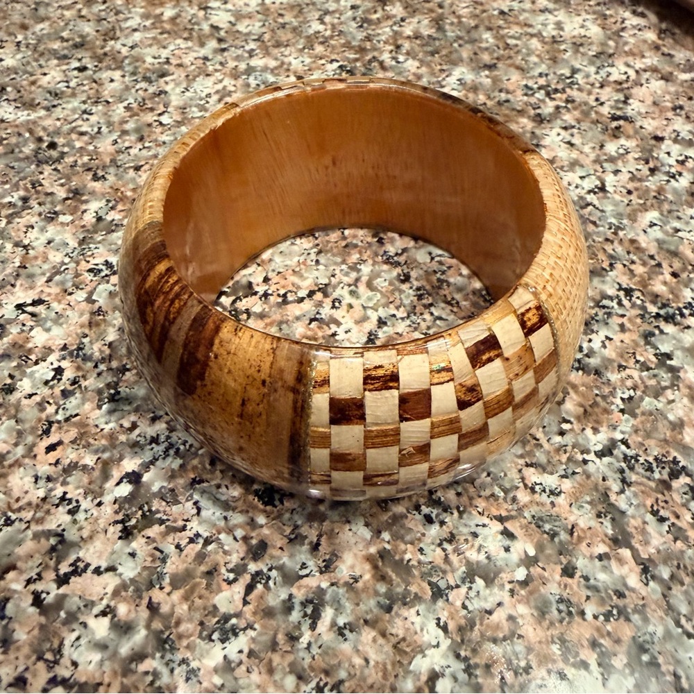 Wooden Checkered Bangle Bracelet